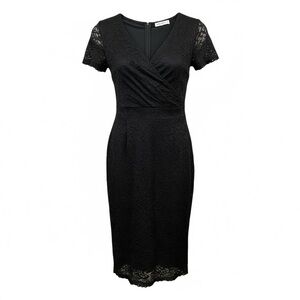 Grace Karin Black Lace Midi Pencil Dress - V-Neck, Tie-Back, Size Large